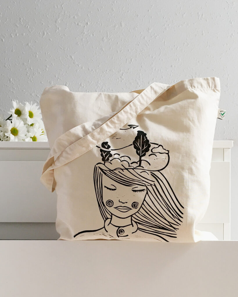 Ilustración para estampado en tote bag con técnica artesanal