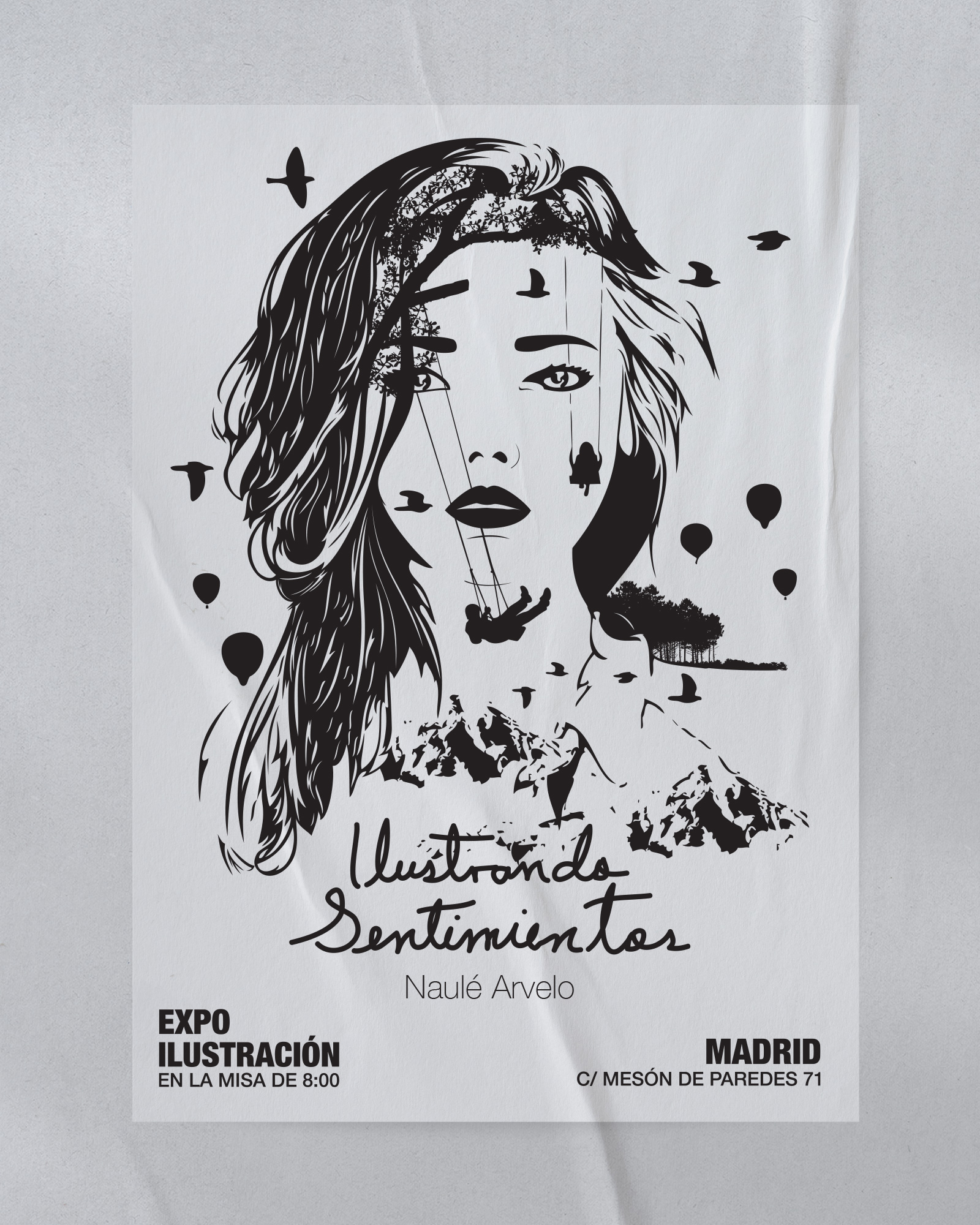 Cartel para exposición de ilustración emocional en Madrid